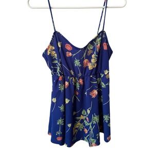 White Birch Floral Spaghetti Strap Tie Back Cami Top Blue Large Boho Y2K